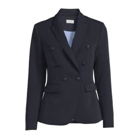 ECRU Double Breasted Crepe Blazer Navy 10 - Picture 1 of 12